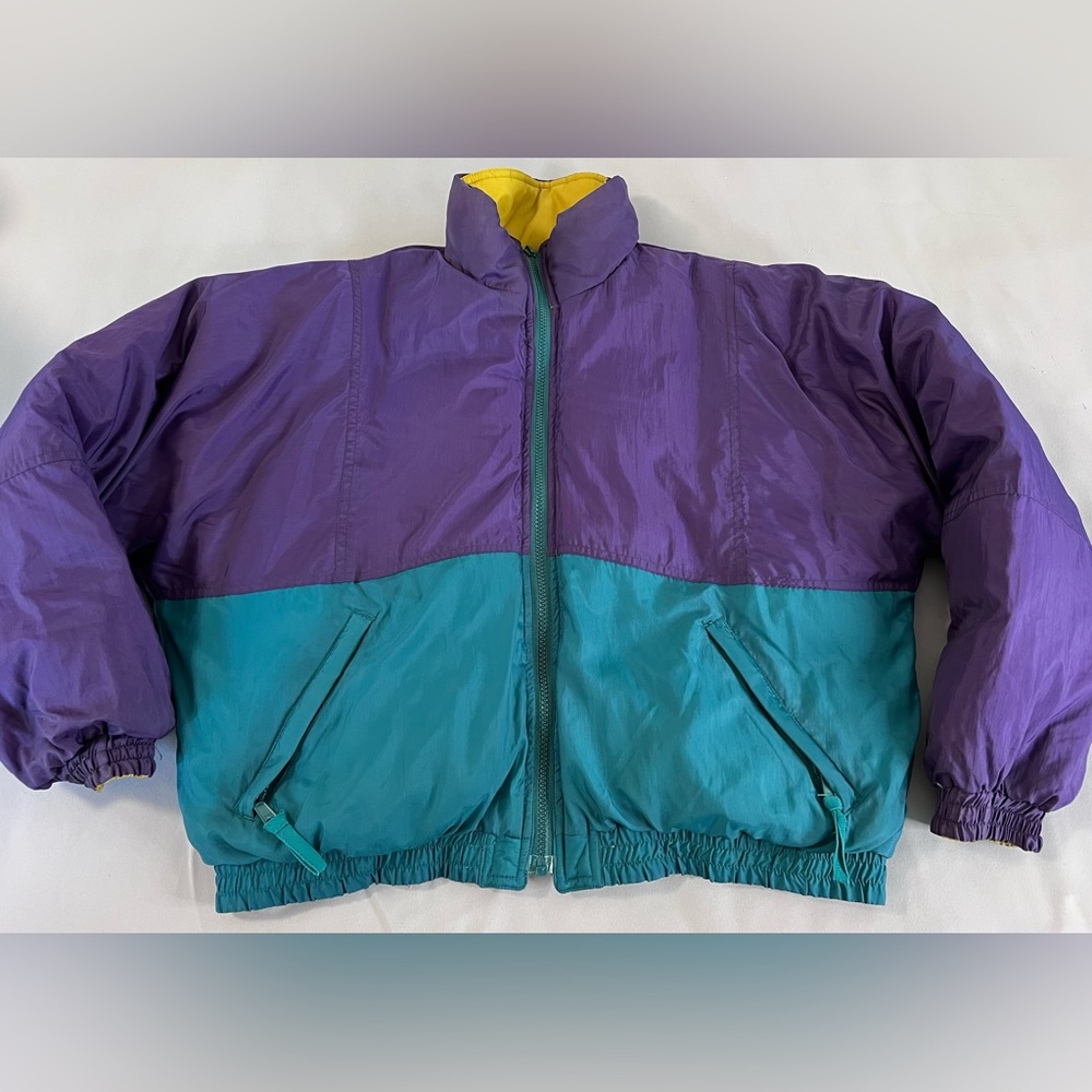 VTG 80s Eddie Bauer Puffer Goose Down Jacket Sz Medium Pullover Blue Reversible